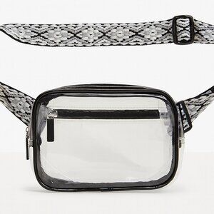 Clear Waist Bag with Black Trim & Woven Strap – Stadium & Concert Approved